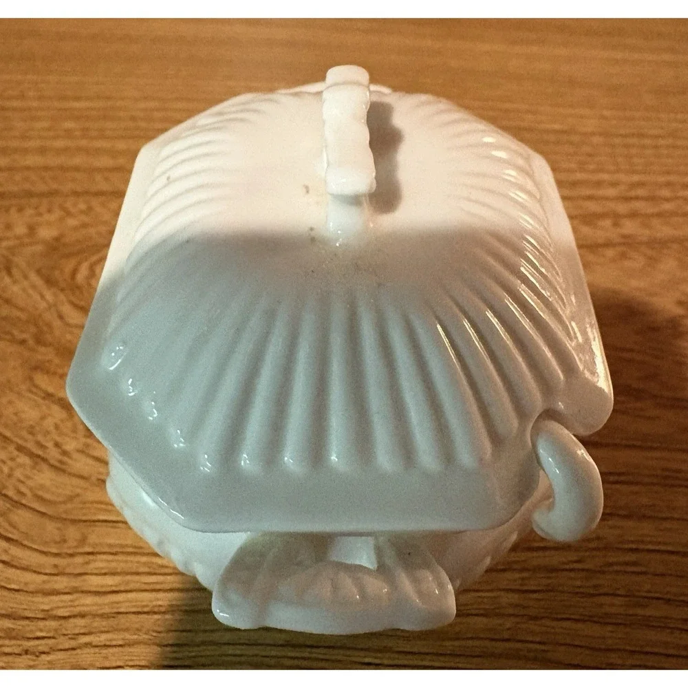 Vintage Soup Tureen Look Covered Salt Cellar With Spoon White China